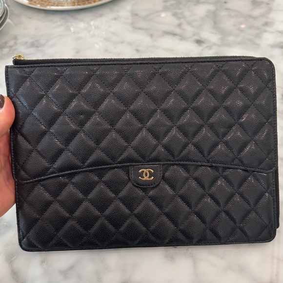 CHANEL Handbags - Chanel Caviar Quilted Black Pouch Case Clutch